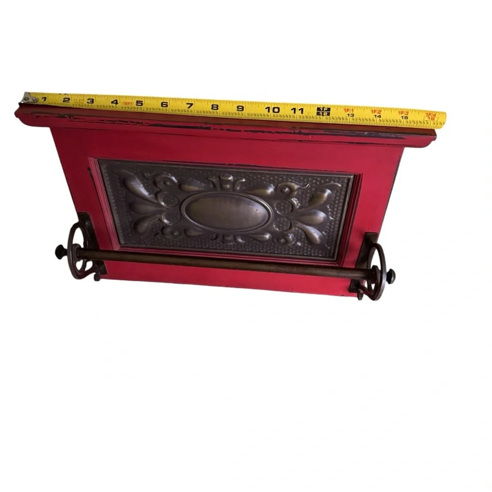 Vintage Red Wall Shelf with Metal Accents